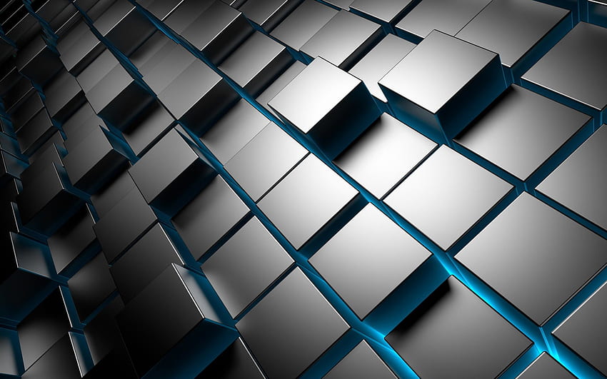 3D Cube, Blue Cubes HD wallpaper