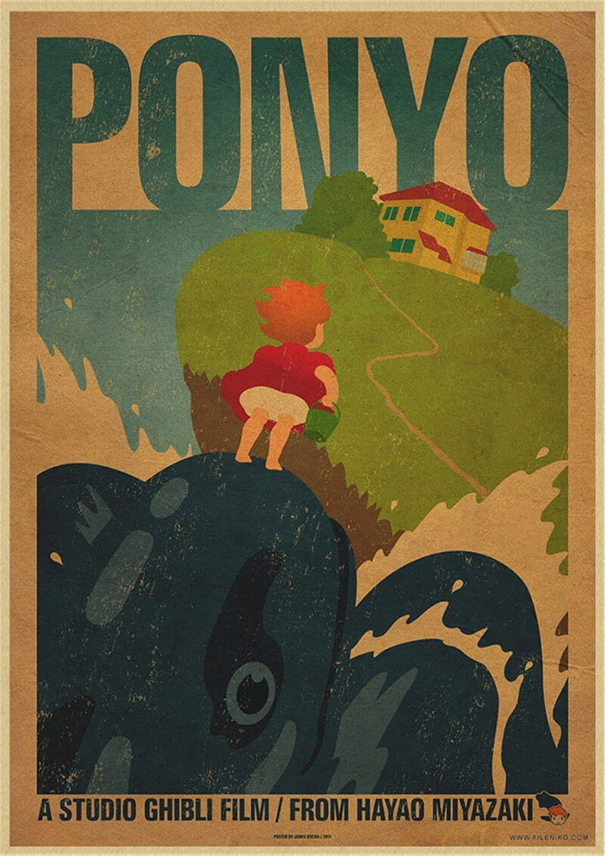 Affiches Vintage Ponyo Sur La Falaise Hayao Miyazaki Affiche Décor À La Maison Sticker Mural Rétro Peinture Décorative. affiche d'époque. autocollants affiches affiches, Ponyo Movie Fond d'écran de téléphone HD
