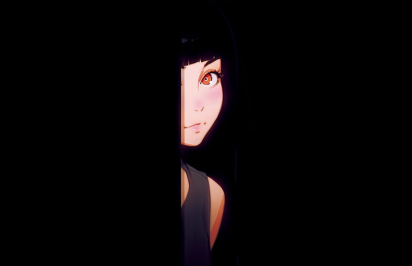 Dziewczyna z anime, oryginalna, ciemna, minimalna Tapeta HD