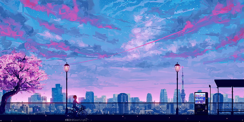 Aesthetic Anime City, Japanese Cartoon City HD wallpaper