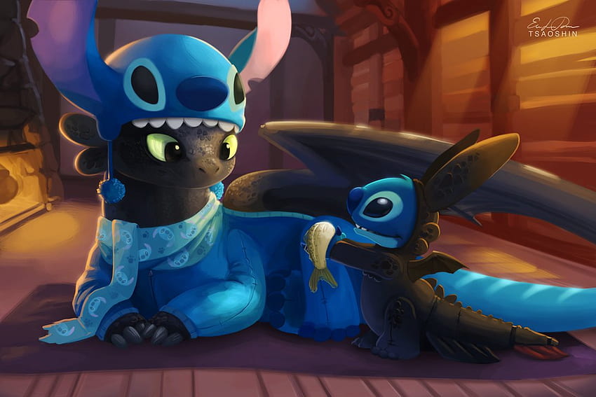 Stitch and Toothless, Cute Baby Toothless HD wallpaper