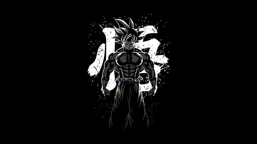 Goku Musculoso, Dragon Ball Z, AMOLED, Минимален, Черен фон, Черен тъмен, Dragon Ball Z Amoled HD тапет
