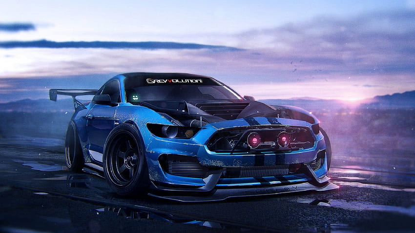ford mustant shelby gt350 2015 blue muscle car art HD wallpaper