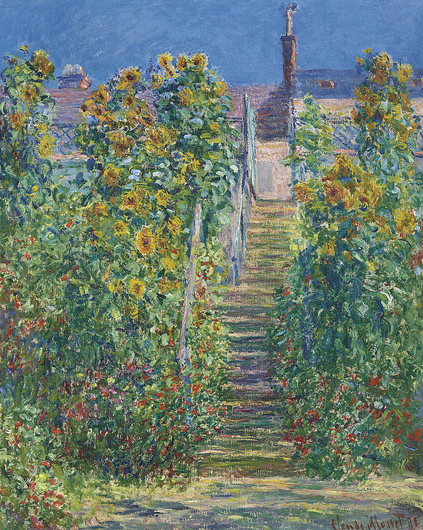 Claude Monet (1840 1926). L'Escalier à Vétheuil. Abad ke-19, Lukisan. rumah Christie. Lukisan Monet Impresionisme, Seni Claude Monet, Seni Monet wallpaper ponsel HD