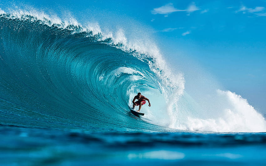 Surfing in Teahupoo, surfing, Tahiti, graphy, beautiful, scenery, wide screen, Teahupoo, nature HD wallpaper