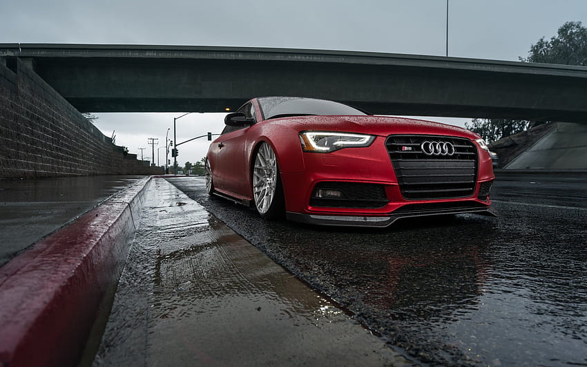 Audi S5, front view, exterior, S5 tuning, S5 Stance, red S5, German cars, Audi HD wallpaper
