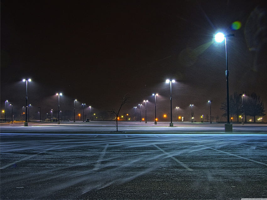 Parking zimowa noc. Interaktywne tło odcinka, nocna estetyka, parking, pusty garaż Tapeta HD