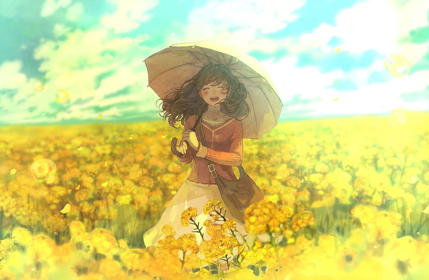 clouds dress flowers original petals pon (cielo) sky, Anime Flower HD wallpaper