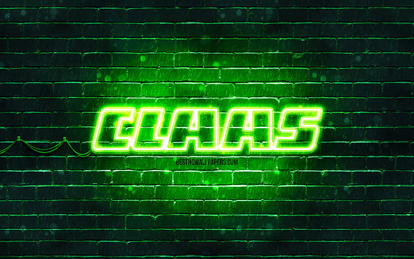 Logo hijau Claas, , brickwall hijau, logo Claas, merek, logo Claas neon, Claas Wallpaper HD