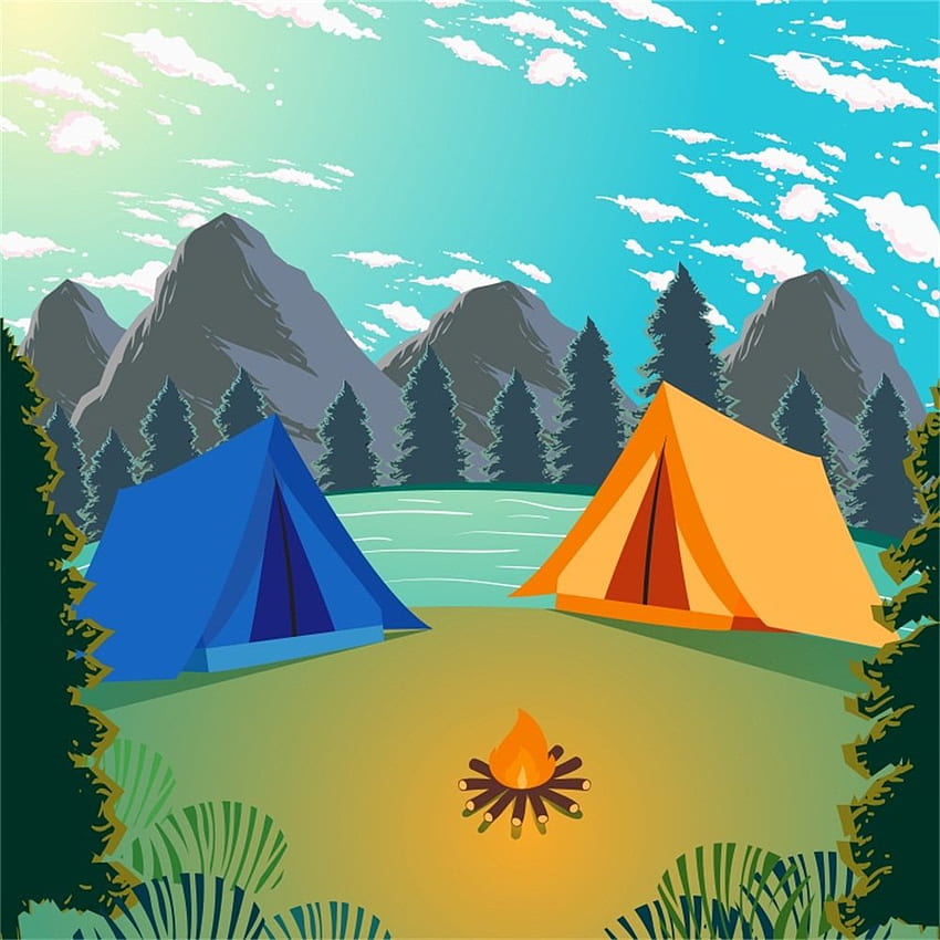 LFEEY ft Outdoor Camping Backdrop Cartoon Forest Field Survival Flaming  Firewoods Riverside Yellow Blue Tents Mountains graphy Background Video  Drapes Studio Props : Electronics HD phone wallpaper | Pxfuel