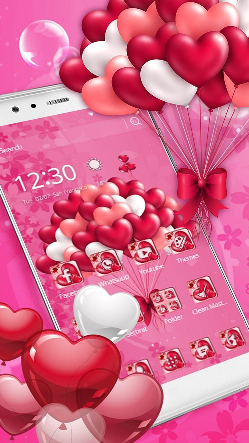 Tema Cinta, Balon Hati wallpaper ponsel HD