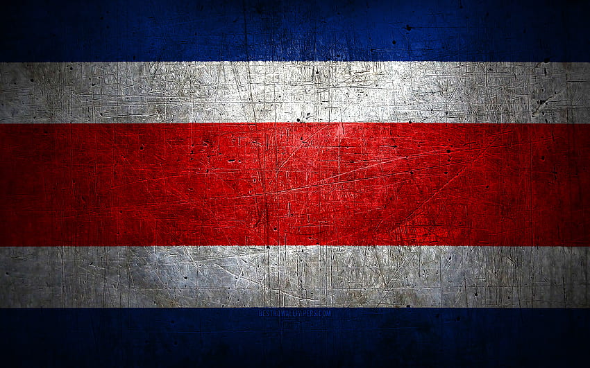 Costa Rican metal flag, grunge art, North American countries, Day of Costa Rica, national symbols, Costa Rica flag, metal flags, Flag of Costa Rica, North America, Costa Rican flag, Costa Rica HD wallpaper