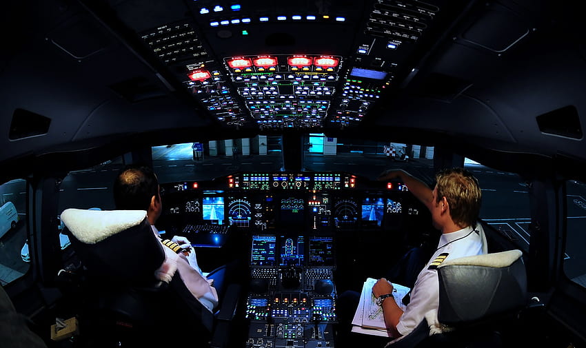 Airbus A380 Cockpit éclairé dans la nuit Aircraft 3091, A350 Cockpit Fond d'écran HD