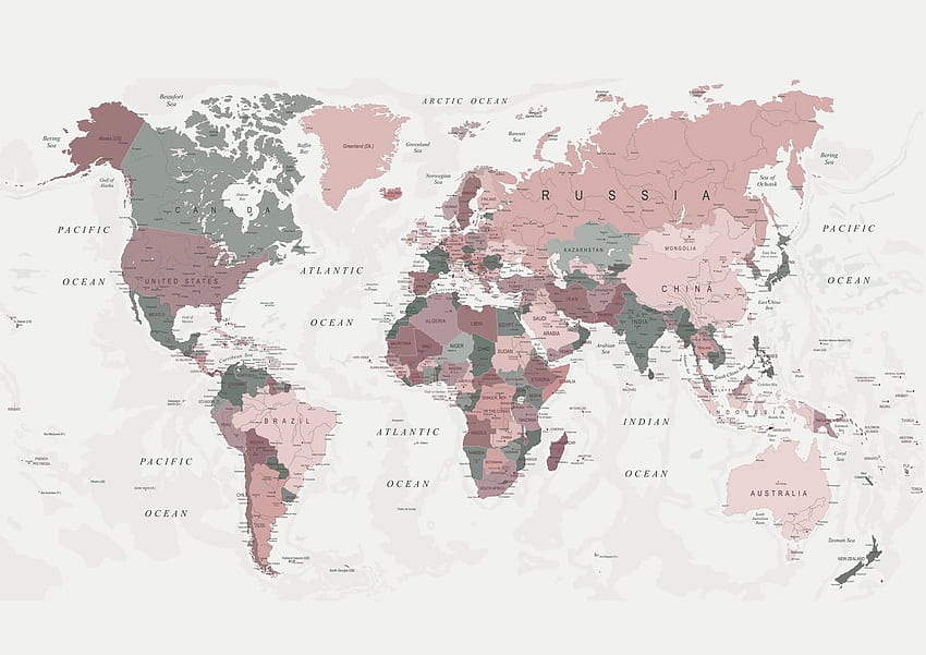 Peta Dunia dalam Warna Merah Muda dan Hijau. Merah muda dan hijau, Lucu, Komputer, Laptop Peta Dunia Wallpaper HD