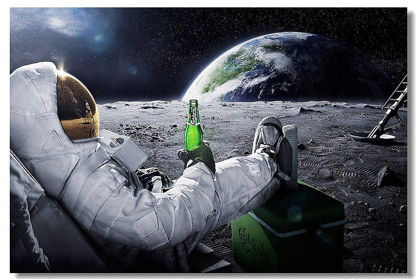 Astronaut On The Moon Earth Planet A Men Drink Beer USA Flag Room Wall Art Silk Poster Inch Inch Von Wangzhi_hao8, $12.05, Astronaut Drinking Beer On Moon HD-Hintergrundbild