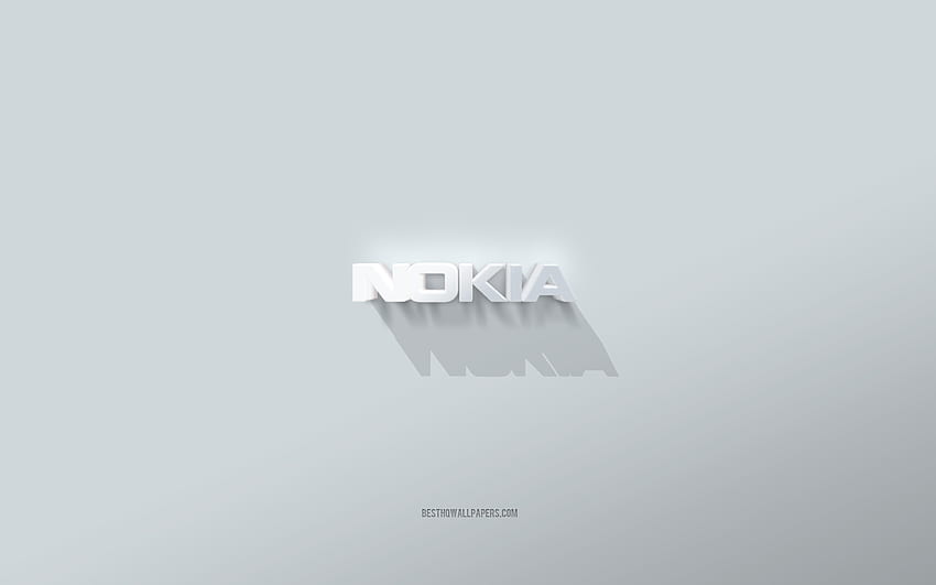 โลโก้ Nokia, พื้นหลังสีขาว, โลโก้ Nokia 3 มิติ, ศิลปะ 3 มิติ, Nokia, สัญลักษณ์ Nokia 3 มิติ วอลล์เปเปอร์ HD