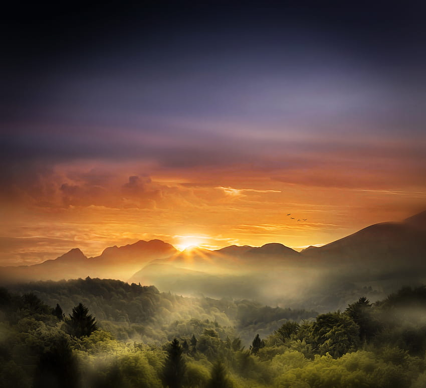 Horizon, lever de soleil, montagnes, nature Fond d'écran HD