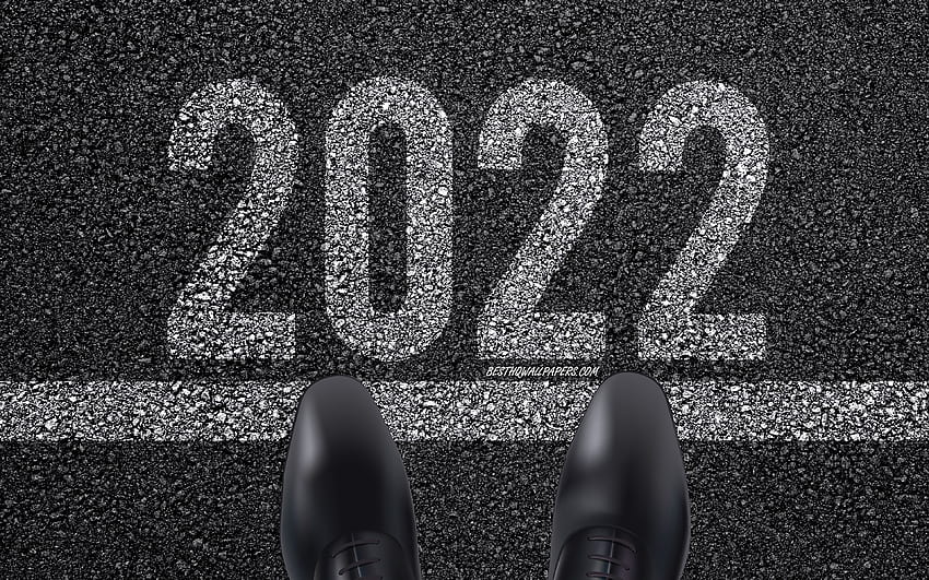 Anfang 2022, Beginn des Jahres 2022, Konzepte 2022, Frohes Neues Jahr 2022, Asphaltstruktur, Start 2022, Inschrift auf dem Asphalt, Start 2022 HD-Hintergrundbild