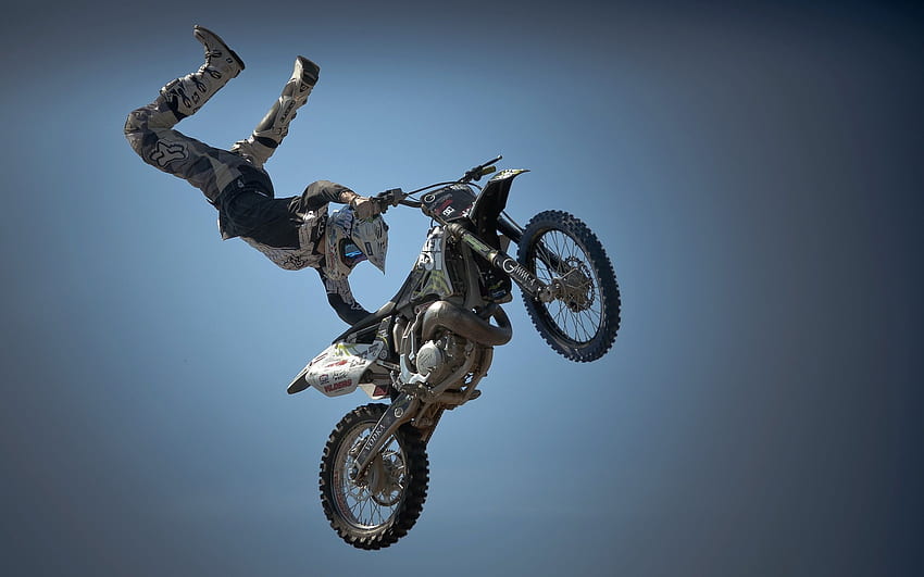 motorcycle, rider, sport, stunt, jump HD wallpaper