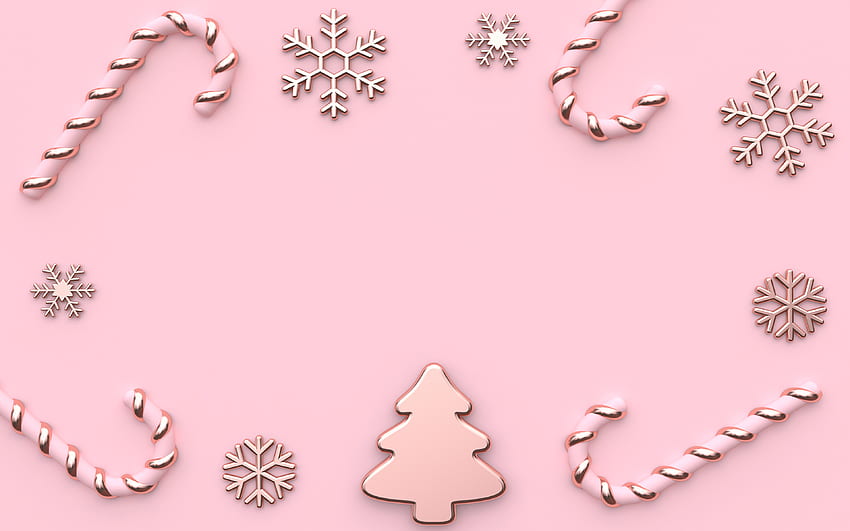 pink xmas decorations, , New Year decoration, xmas 3D decorations, christmas frames, pink backgrounds, christmas decorations, Happy New Year, Merry Christmas, new year concepts, xmas frames HD wallpaper