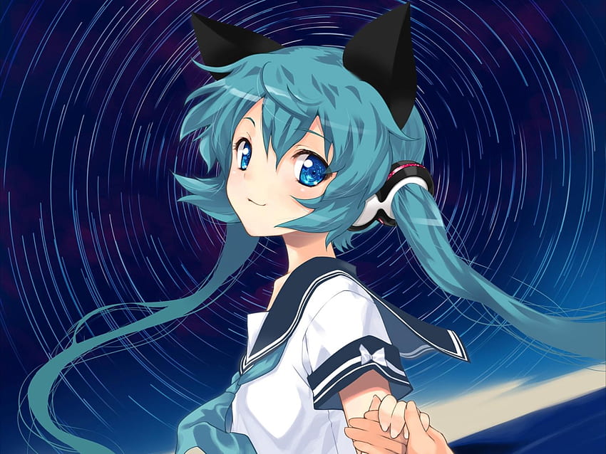 Catgirl Miku, cat ears, awesome, uniform, nice, swirl, hatsune, aqua eyes,  holding hands, white, hatsune miku,