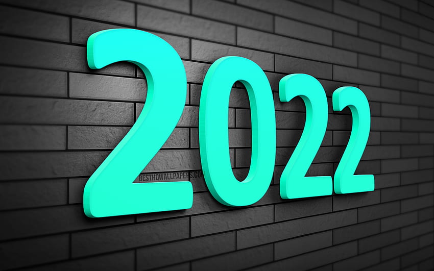 Happy New Year 2022, creative, 2022 turquoise 3D digits, 2022 business concepts, gray brickwall, 2022 new year, 2022 year, 2022 on gray background, 2022 year digits, 2022 concepts HD wallpaper