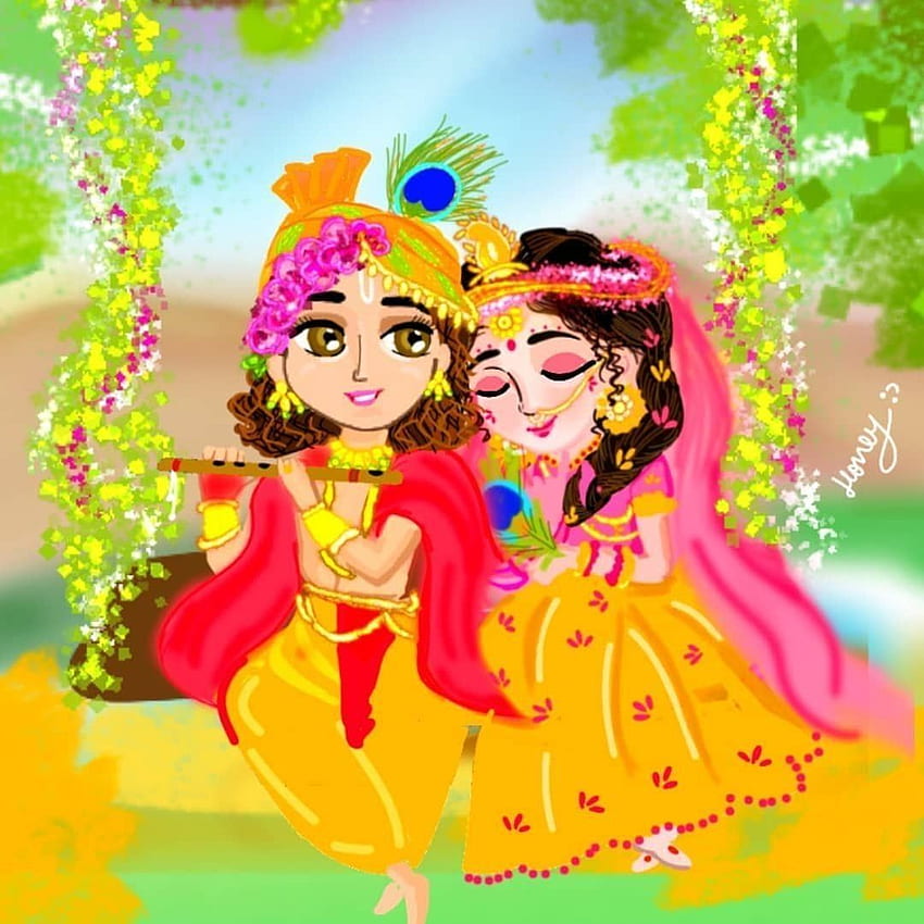 Krishna radha painting, Cute Radha Krishna HD phone wallpaper