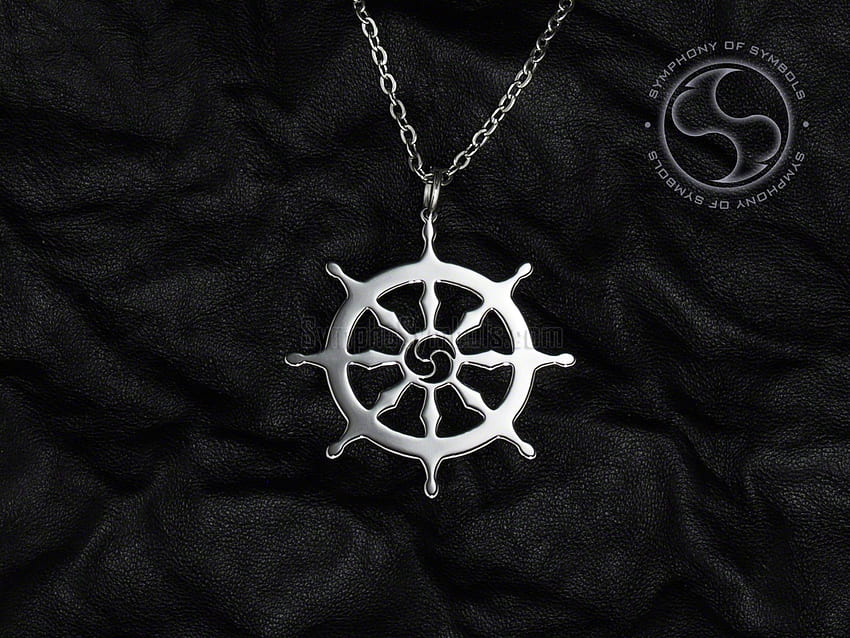 Dharma Wheel Pendant & Necklace in Stainless Steel. Buddhist Symbols ...