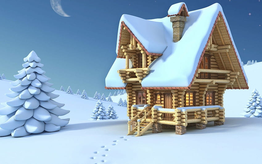 Winter, Bamboo house, Snow, , Creative Graphics / Most Popular,. for iPhone, Android, Mobile and HD wallpaper