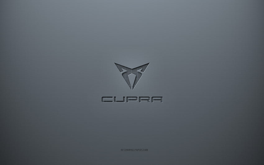 Cupra 로고, 회색 크리에이티브 배경, Cupra 엠블럼, 회색 종이 텍스처, Cupra, 회색 배경, Cupra 3d 로고 HD 월페이퍼