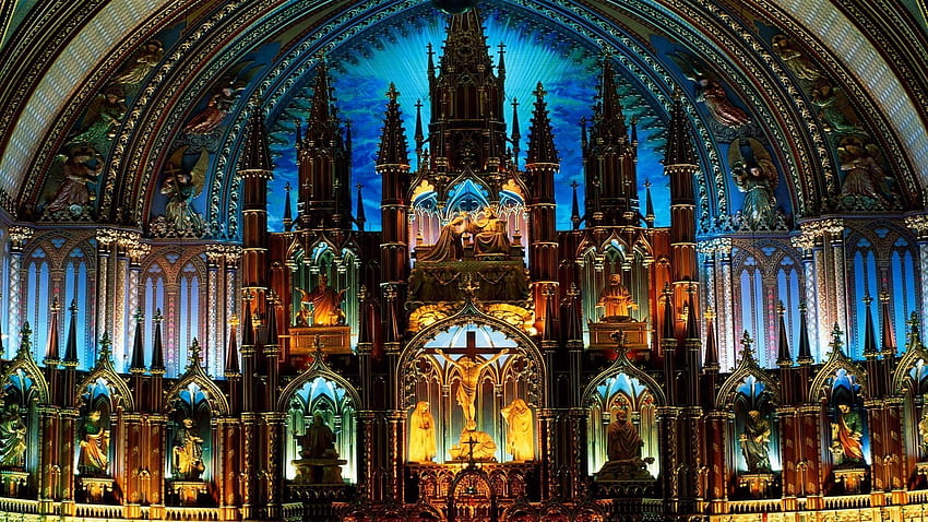 Katedral Magnifique Kilisenin İçi Renkli Mimari Hıristiyan Din Heykeli - Çözünürlük:, Kilise İçinde HD duvar kağıdı
