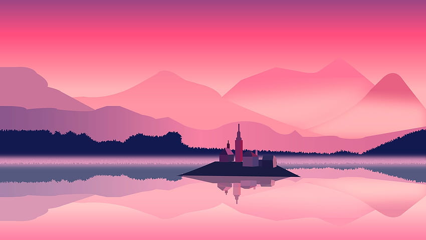 Pink landscape [] : Minimal, Blue and Pink Landscape HD wallpaper