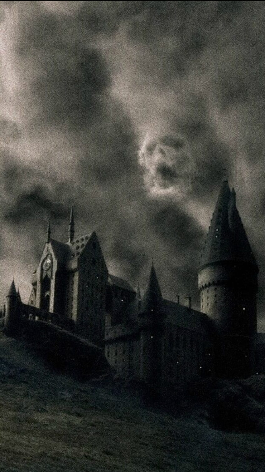 Hogwarts, langit, kegelapan, fenomena atmosfer, suasana, Arsitektur, Kastil, hitam dan putih, graphy, awan, bangunan, Castle Black and White wallpaper ponsel HD