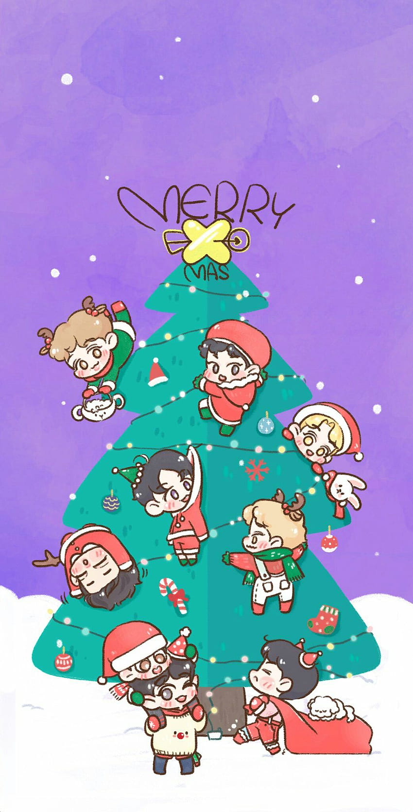 EXO ❤️. Exo chibi fanart, Exo cartoon, Exo fan art, EXO Christmas HD phone wallpaper