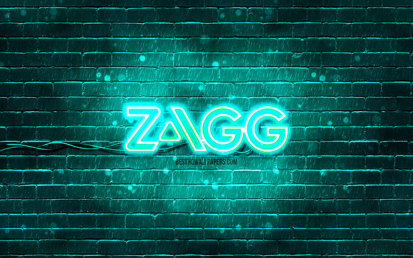 Zagg 청록색 로고, , 청록색 brickwall, Zagg 로고, 브랜드, Zagg 네온 로고, Zagg HD 월페이퍼