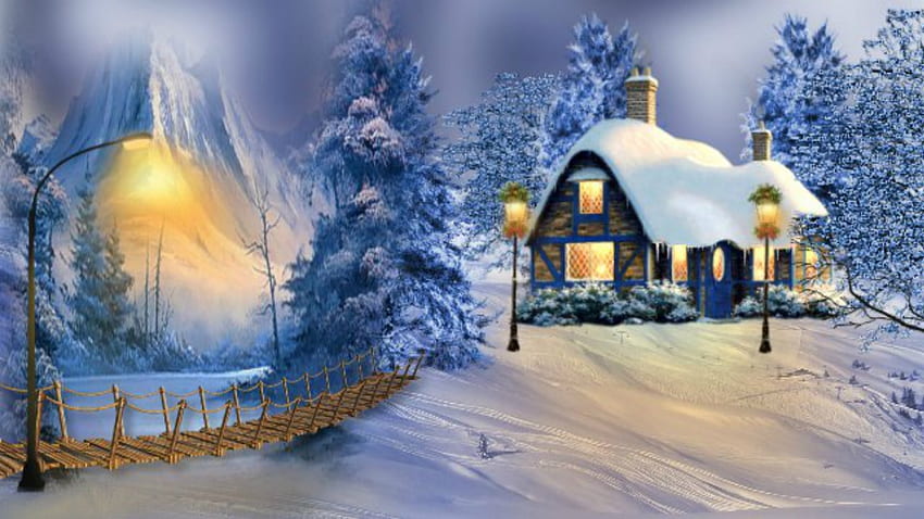 ~*~ Winter Holidays House ~*~, inverno, saudações de temporada, casa de natal, casa de férias de inverno, saudações de feriados, casa de inverno papel de parede HD