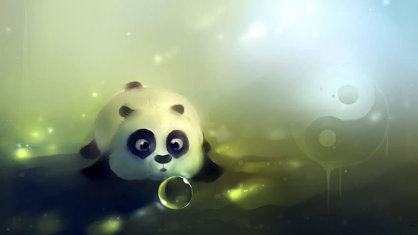 Panda, art, fantasy, apofiss, green, bubble HD wallpaper