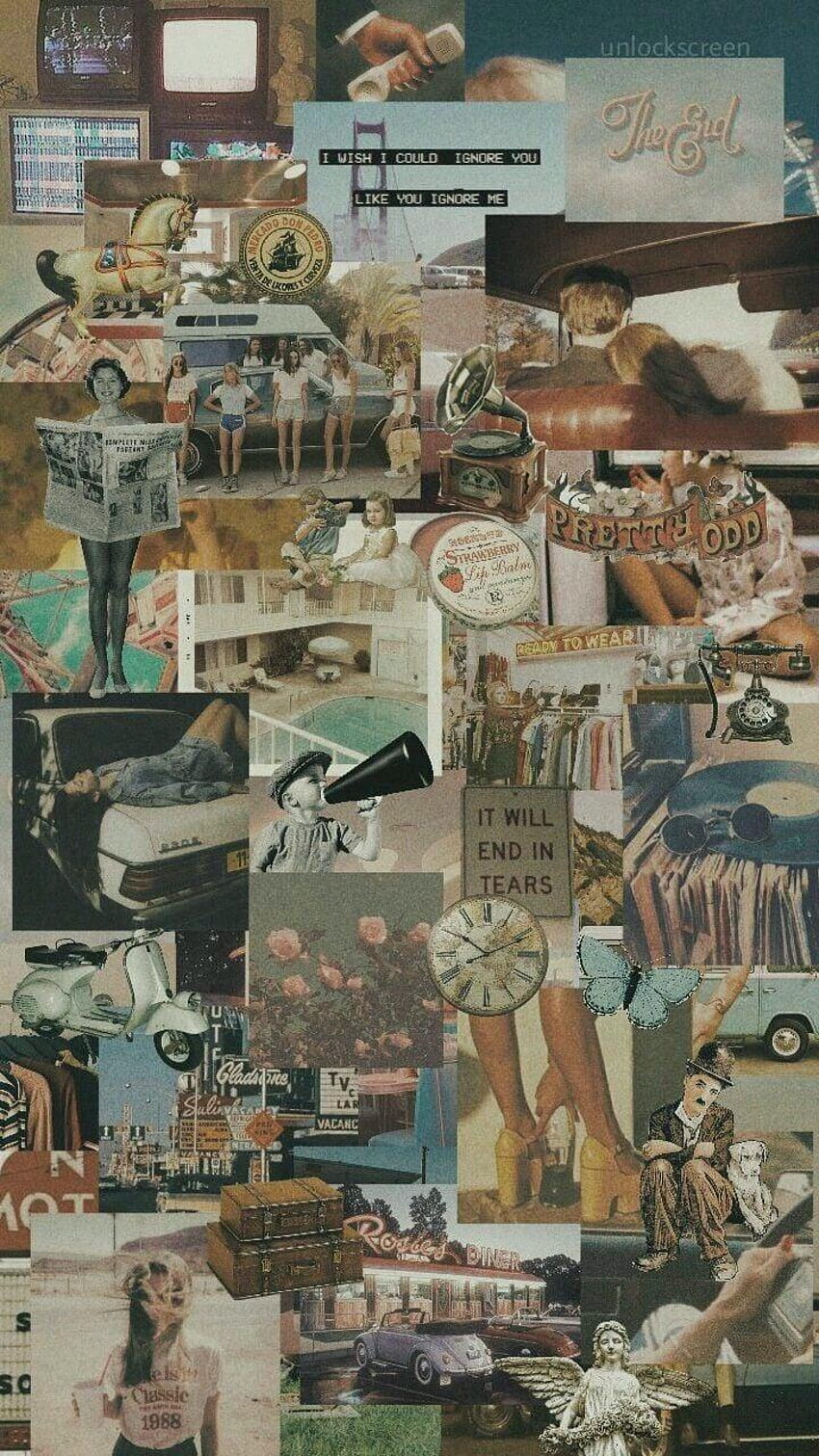 Collage retro, Collage de moda vintage fondo de pantalla del teléfono