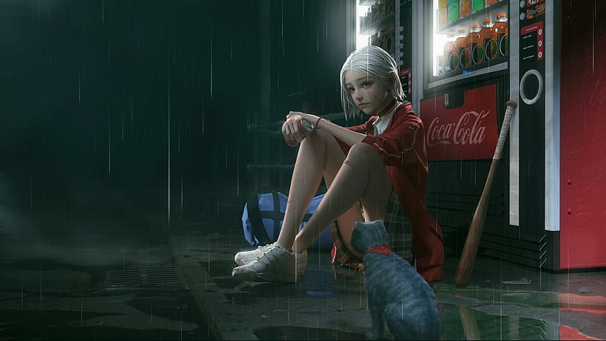 Gadis di dekat mesin penjual otomatis dengan Cola - girls live [ ], Anime Vending Machine Wallpaper HD