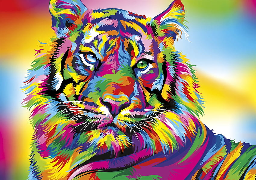 Tigre colorido, animal, colorido, rosa, abstracto, tigre, fantasía, tigru, luminos fondo de pantalla