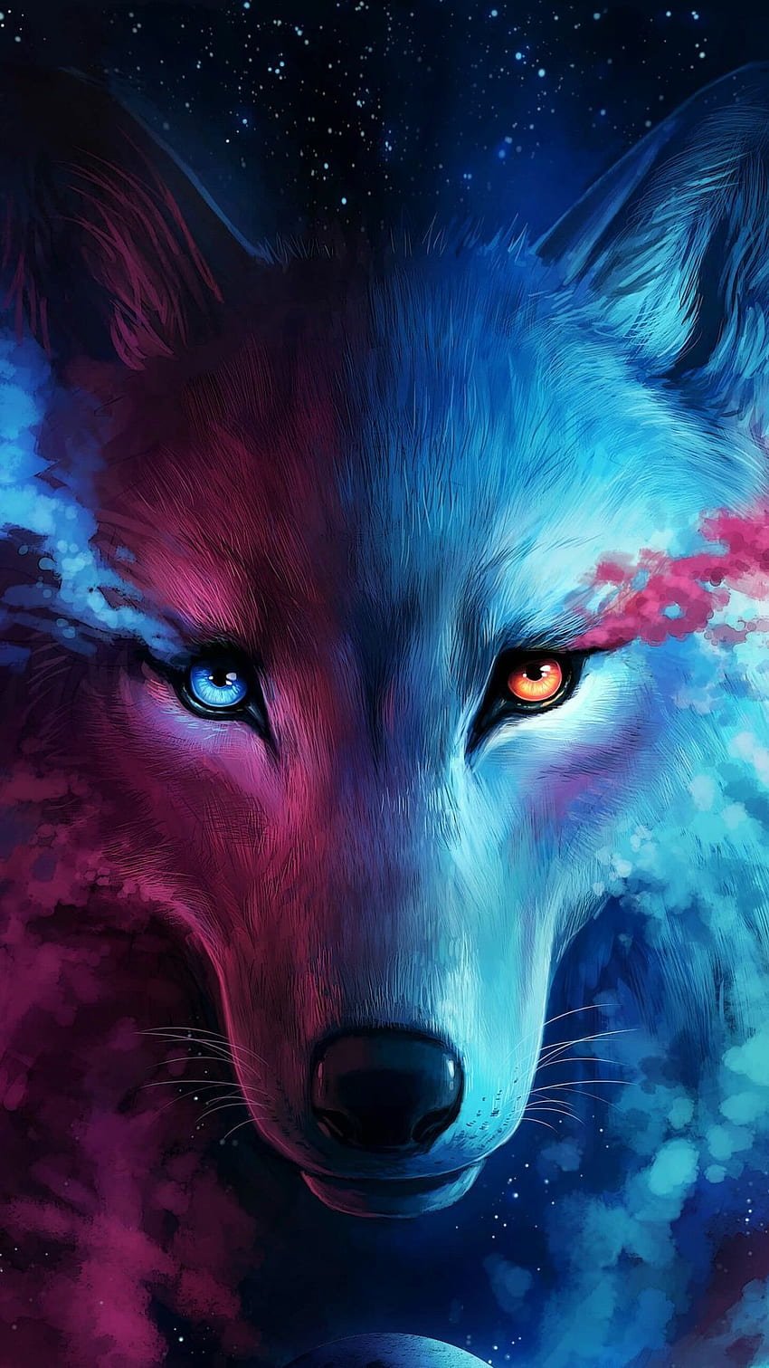 Cosmic Wolf - ¡Toca para ver más creatividad! - Pintura de galaxia, lobo de fantasía, arte de lobo fondo de pantalla del teléfono