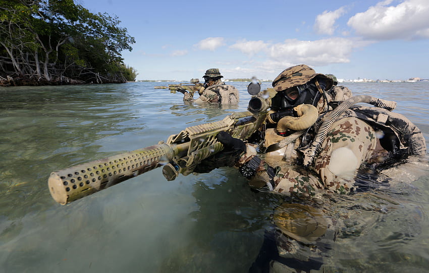 Rifles soldier Camouflage Bundeswehr, Kommando Water HD wallpaper
