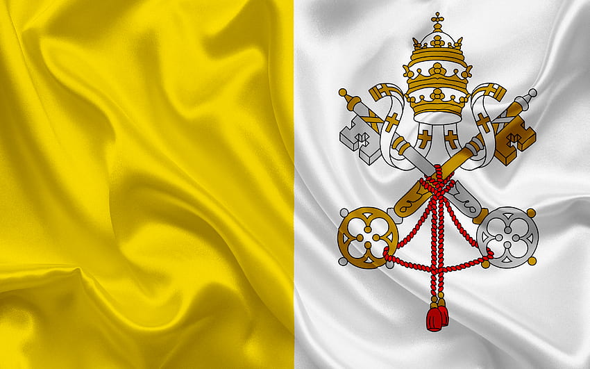 バチカンの旗、バチカン、ヨーロッパ、バチカンの旗、ローマ、イタリアの決議付き。 高品質 高画質の壁紙