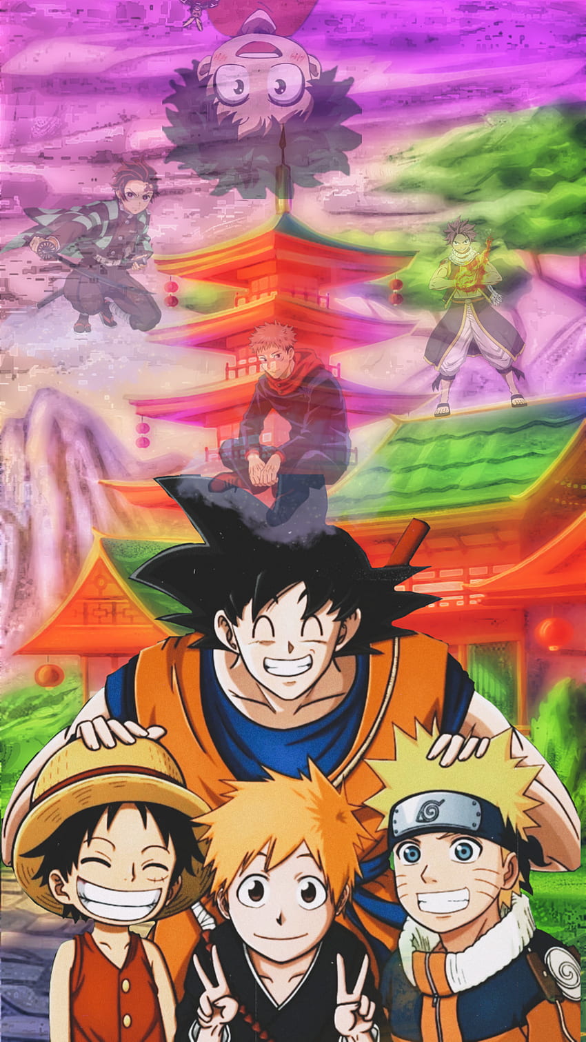 Helden, erstellen, Luffy, Natsu, Deku, Naruto, Anime, Demon Slayer, Ichigo, Goku, Itadori HD-Handy-Hintergrundbild