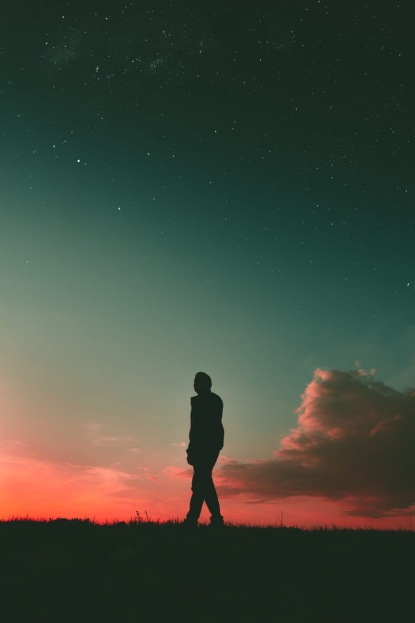 Sunset, Sky, Dark, Silhouette, Stroll, Human, Person HD phone wallpaper