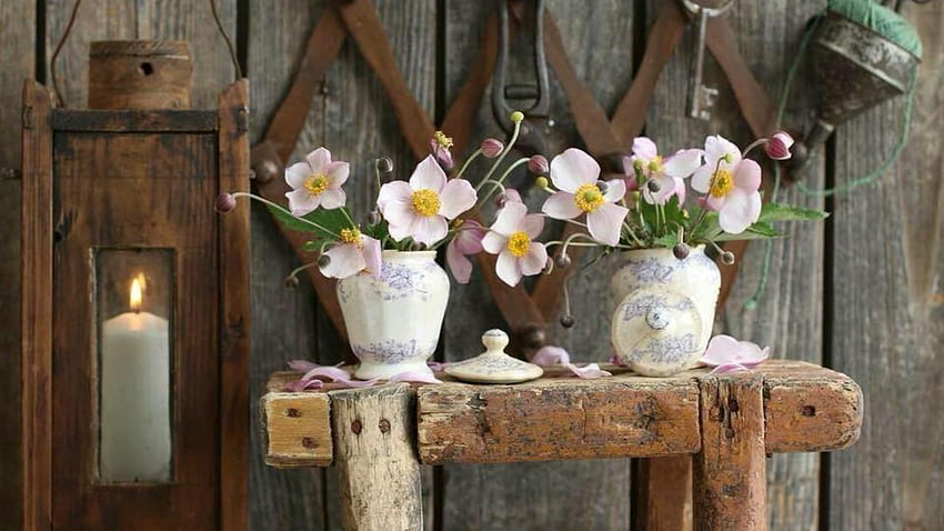 pots of flower, varse, white, pots, flower HD wallpaper
