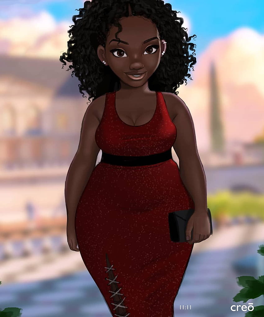 Curvy girl. in 2019. Black women art, Black love, Curly Hair Cartoon HD phone wallpaper