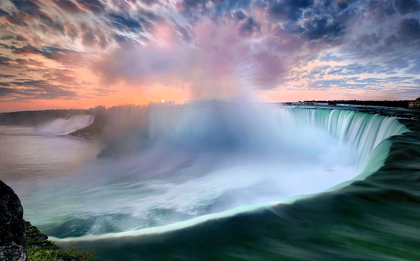 Ниагарския водопад, Онтарио, Канада, водопад, природа, Канада, залез HD тапет