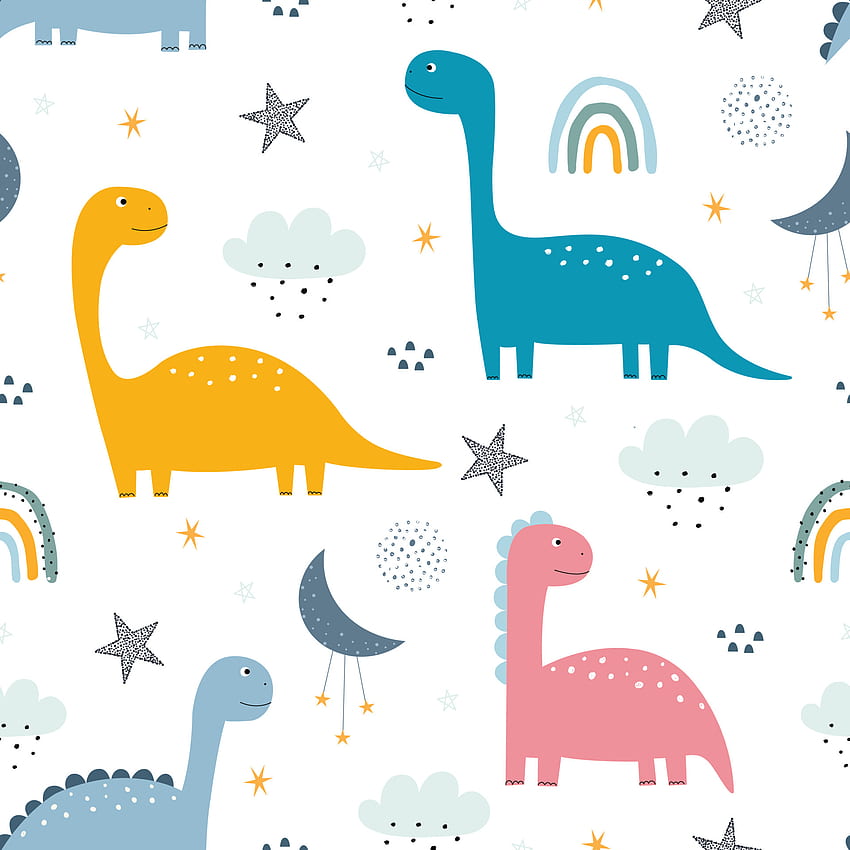 Dinosaur and rainbow in the sky Seamless pattern cute cartoon animal background hand drawn in kid style The design used for Print, , fabric, textile Vector illustration 5240483 Vector Art at Vecteezy HD phone wallpaper