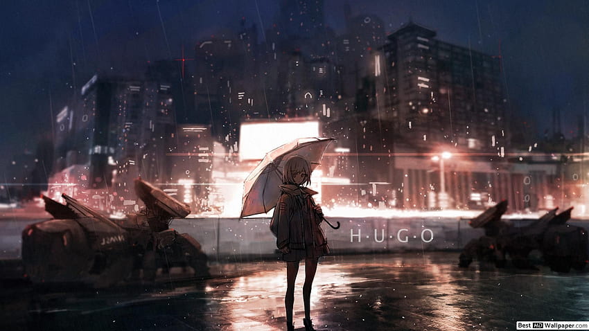 City Under Rain, Anime City Rain HD wallpaper
